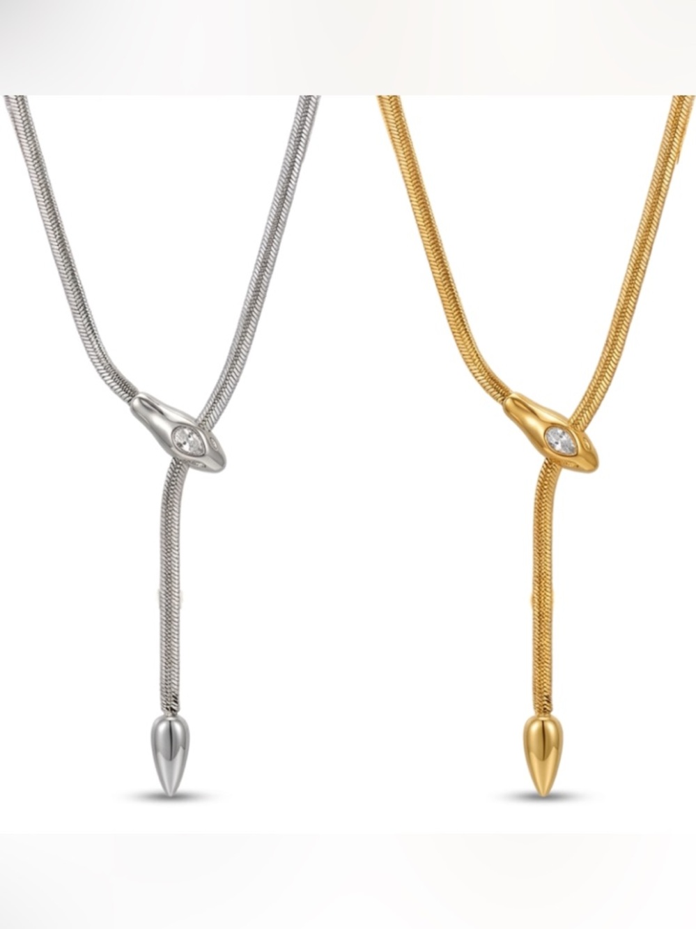 CZ Snake Lariat Necklace Stainless Steel